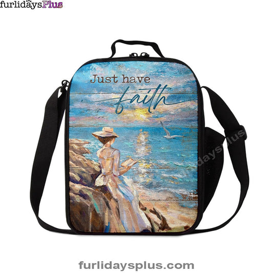 Just Have Faith Lady Reading Book Lunchbag, Bible Verse Lunch Bag, Christian Lunchbag Lunchbag