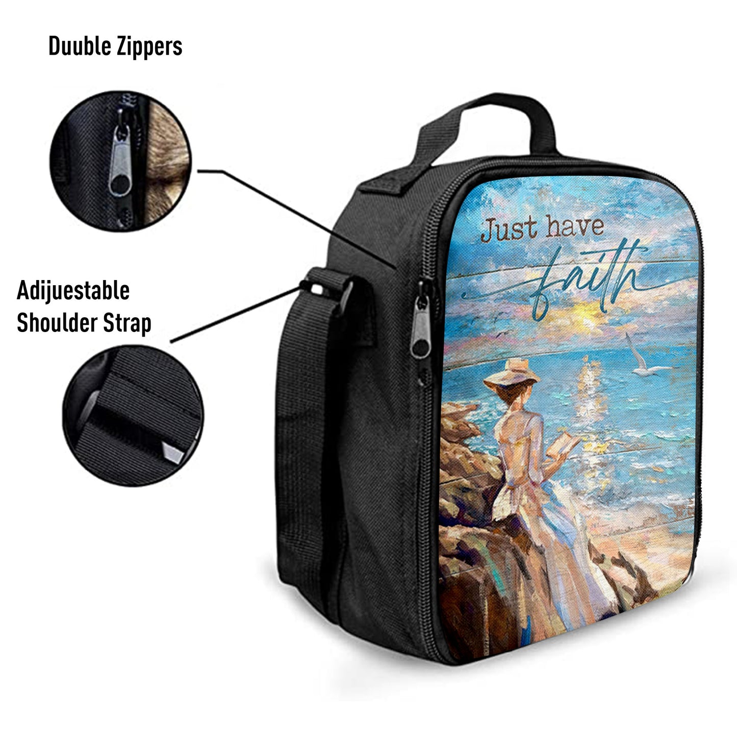 Just Have Faith Lady Reading Book Lunchbag, Bible Verse Lunch Bag, Christian Lunchbag Lunchbag