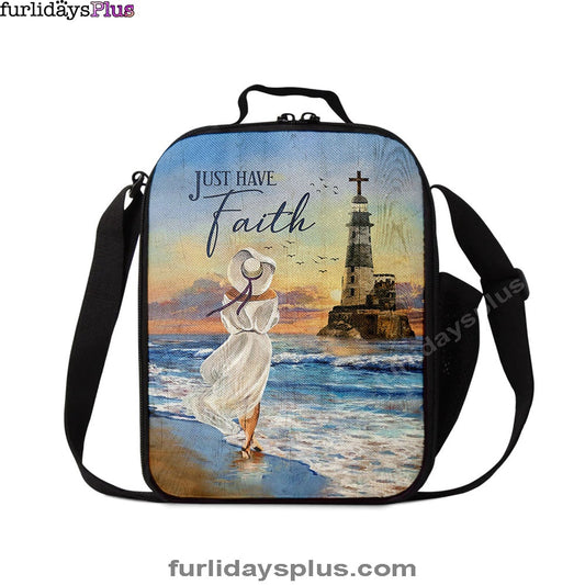 Just Have Faith Ocean Lighthouse Lunchbag, Christian Lunchbag, Bible Verse Lunch Bag