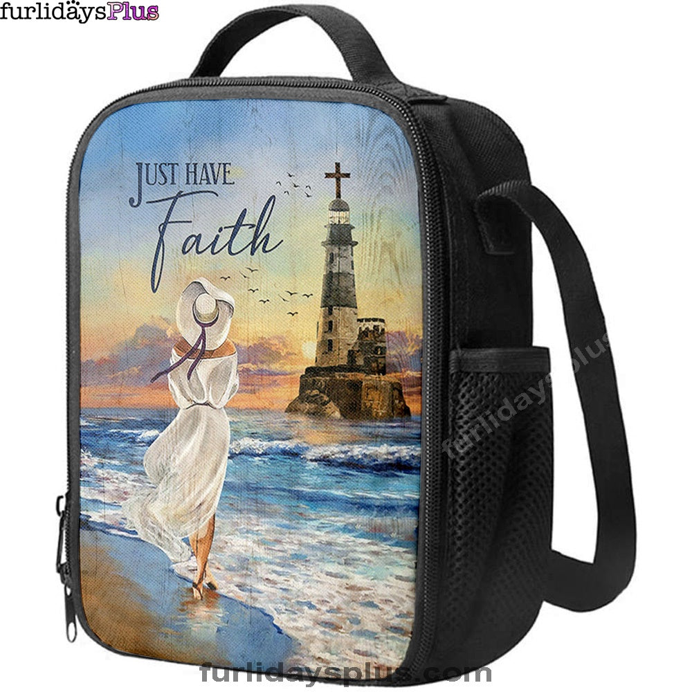 Just Have Faith Ocean Lighthouse Lunchbag, Christian Lunchbag, Bible Verse Lunch Bag
