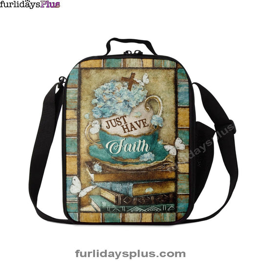 Just Have Faith Tea Cup Book Butterfly Lunchbag, Christian Lunch Bag, Bible Verse Lunch Bag