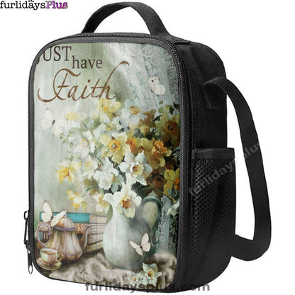 Just Have Faith Vase Flower Butterfly Lunchbag, Christian Lunch Bag, Bible Verse Lunch Bag