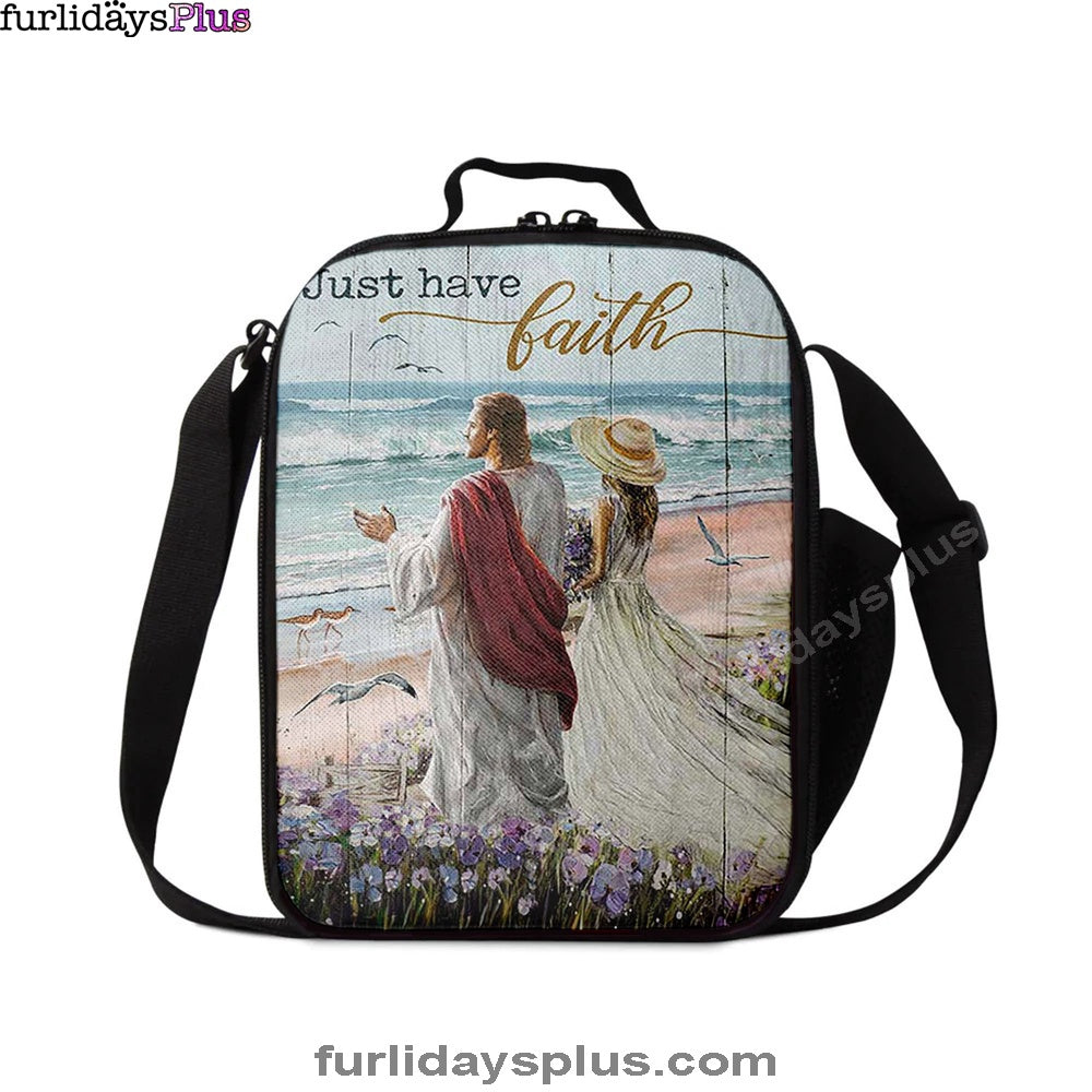 Just Have Faith Walk With Jesus Blue Ocean Lunchbag, Christian Lunchbag, Bible Verse Lunch Bag