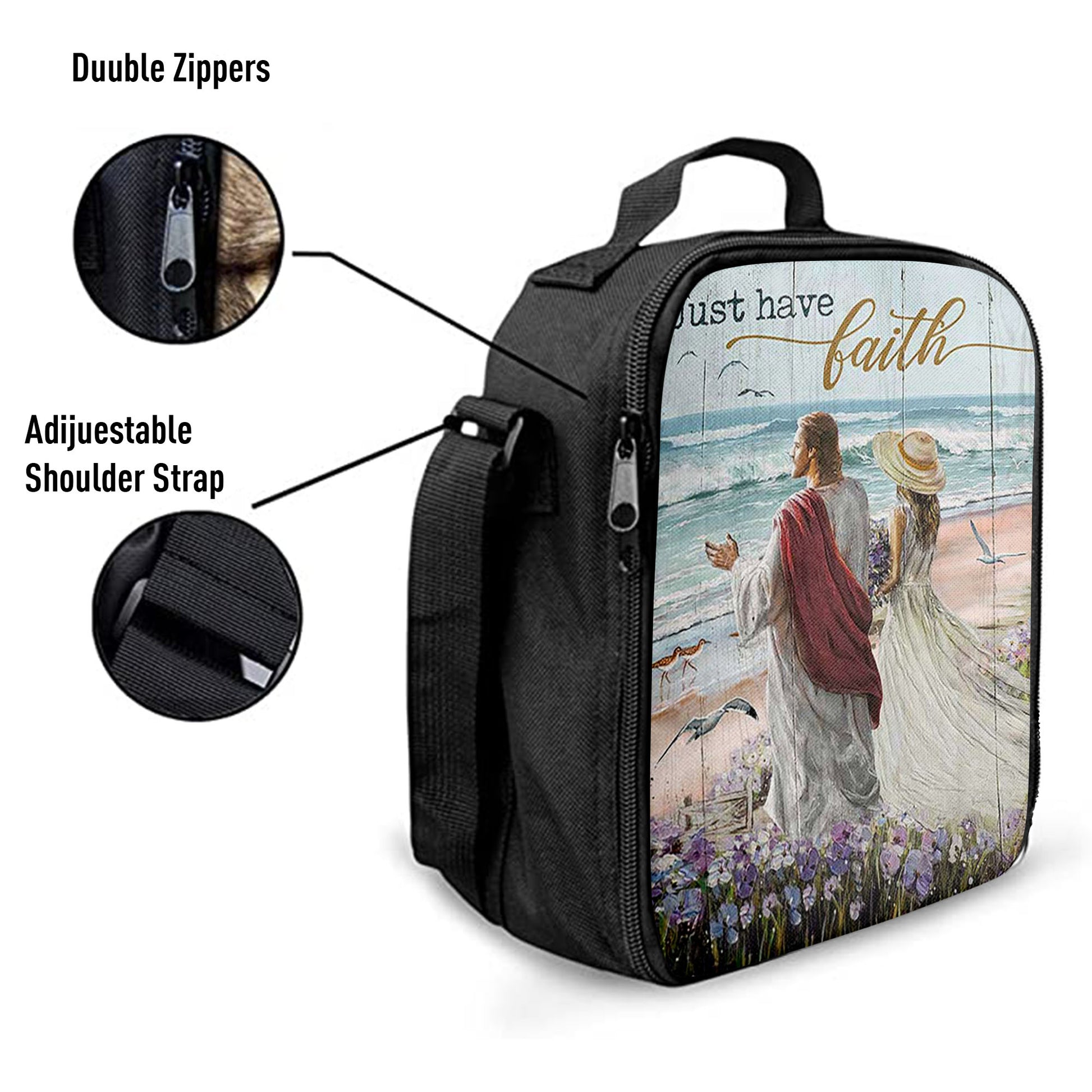 Just Have Faith Walk With Jesus Blue Ocean Lunchbag, Christian Lunchbag, Bible Verse Lunch Bag