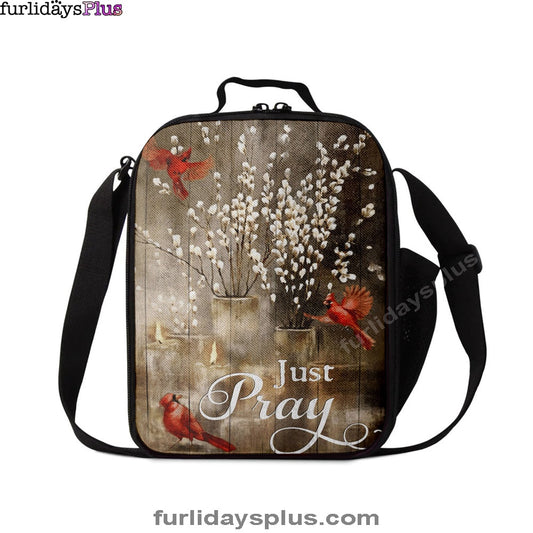 Just Pray Red Cardinal Candle God Lunchbag, Christian Lunch Bag, Bible Verse Lunch Bag