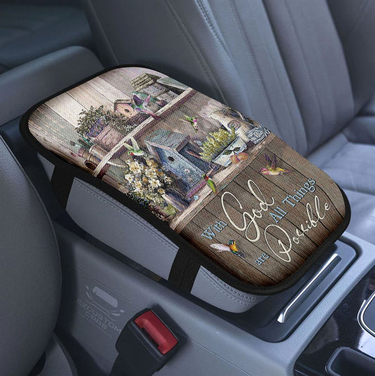 Just Take A Deep Breath Flower Butterfly Cat Car Center Console Cover, Christian Armrest Pad Cover, Bible Verse Car Accessory