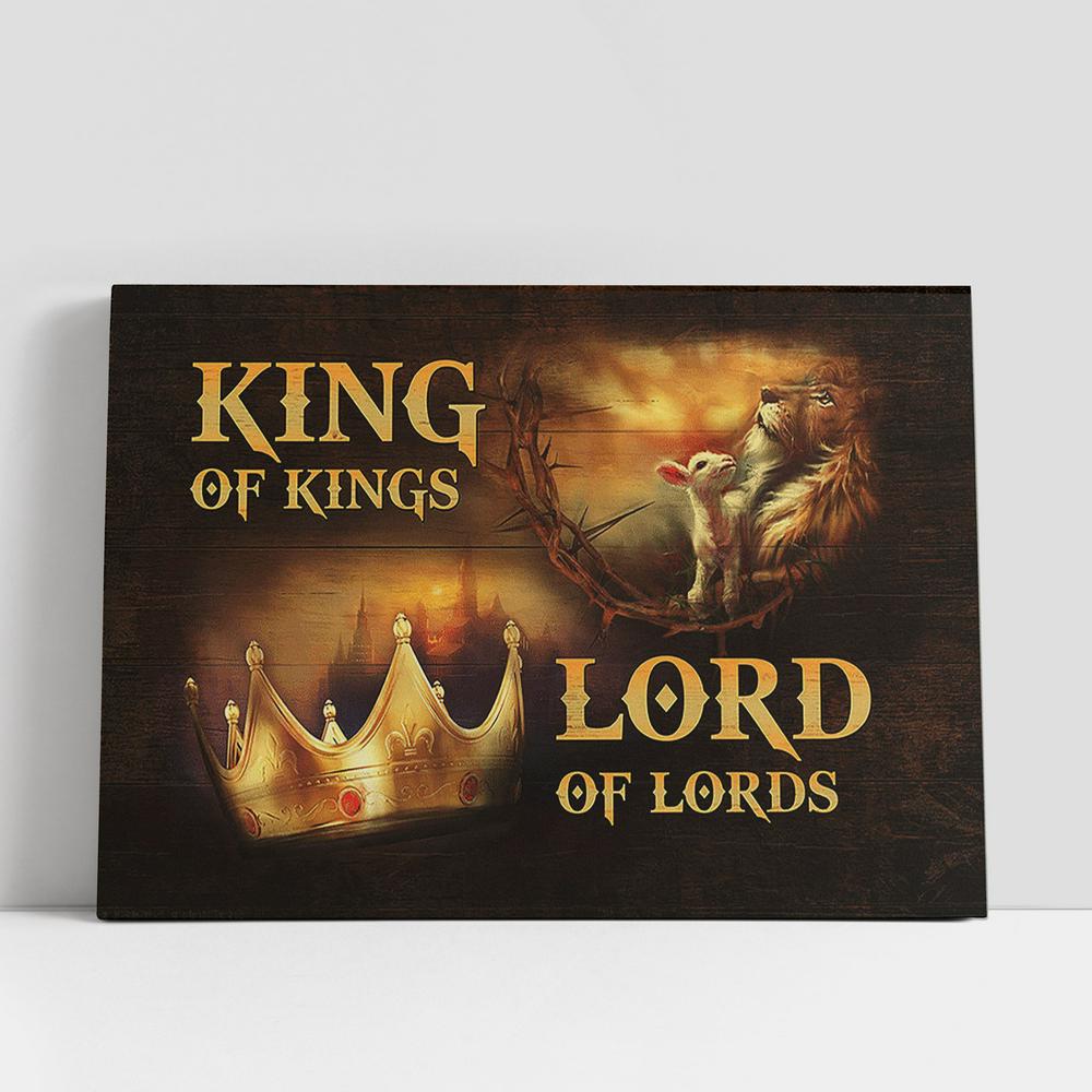 King Of Kings Lord Of Lords Canvas, Golden Crown Jesus Lion And Lamb Canvas Art, Christian Gifts Wall Art Decor, Bible Verse Canvas