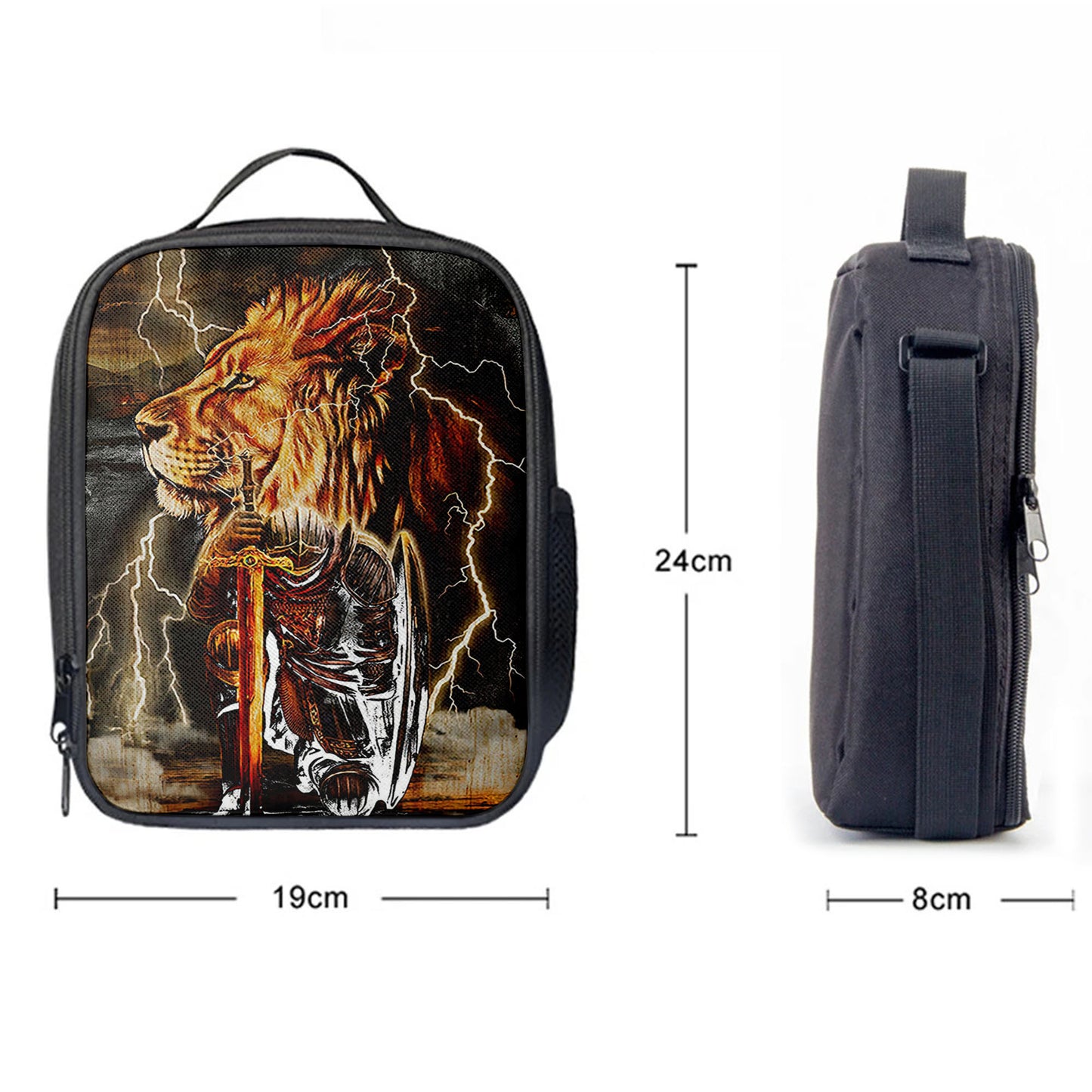 Knight Kneel In Front Of Lion Jesus Christ Warrior Lunchbag, Christian Lunchbag, Religious Art