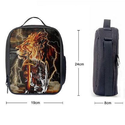 Knight Kneel In Front Of Lion Jesus Christ Warrior Lunchbag, Christian Lunchbag, Religious Art