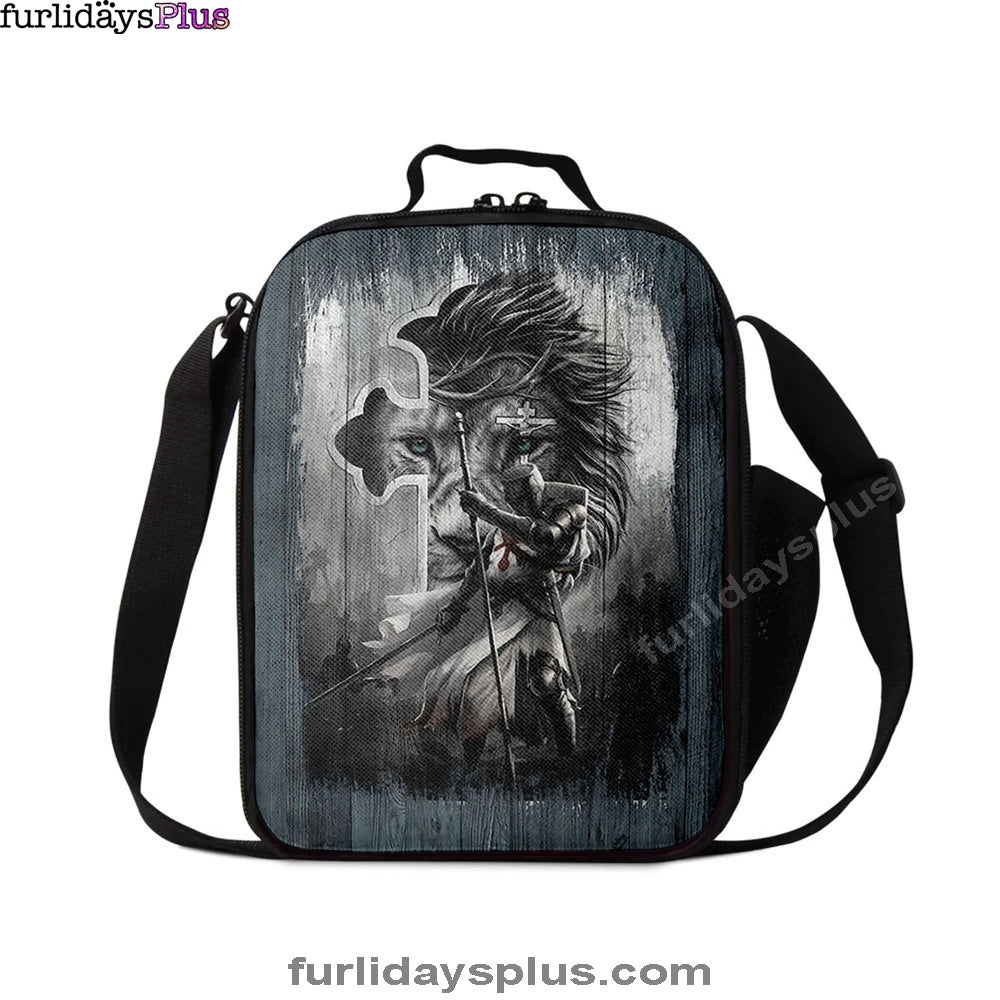 Knight Lion Of Judah And The Cross Lunchbag, Lion Lunchbag Print, Christian Lunchbag, Religious Lunchbag