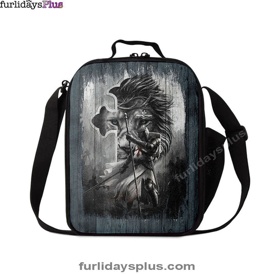 Knight Lion Of Judah And The Cross Lunchbag, Lion Lunchbag Print, Christian Lunchbag, Religious Lunchbag