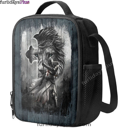Knight Lion Of Judah And The Cross Lunchbag, Lion Lunchbag Print, Christian Lunchbag, Religious Lunchbag