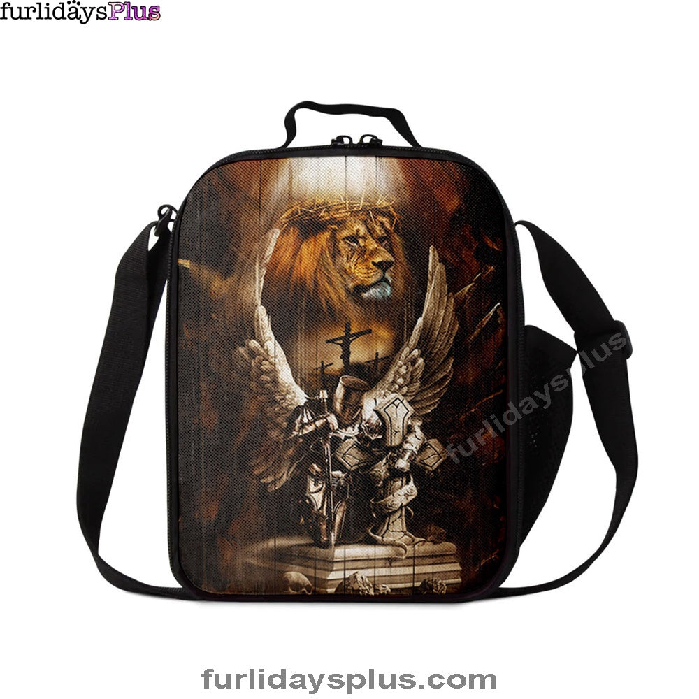 Knight Lion Of Judah Jesus On The Cross Lunchbag, Lion Lunchbag Print, Christian Lunchbag, Religious Lunchbag