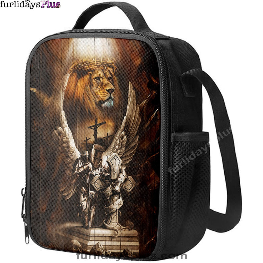 Knight Lion Of Judah Jesus On The Cross Lunchbag, Lion Lunchbag Print, Christian Lunchbag, Religious Lunchbag