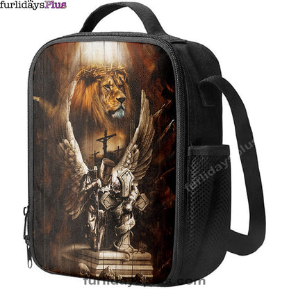 Knight Lion Of Judah Jesus On The Cross Lunchbag, Lion Lunchbag Print, Christian Lunchbag, Religious Lunchbag