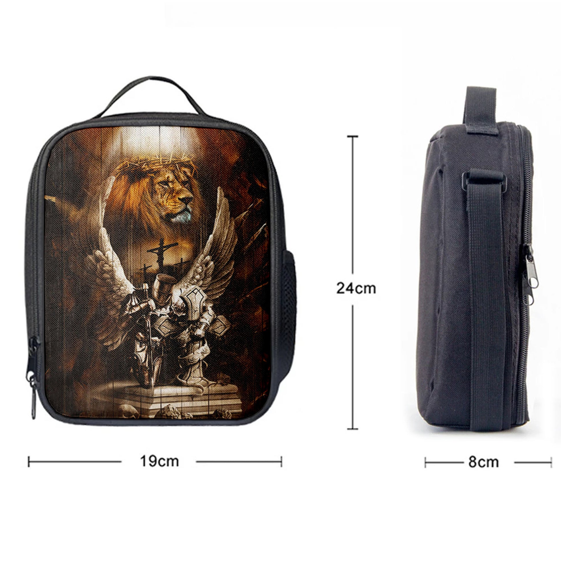 Knight Lion Of Judah Jesus On The Cross Lunchbag, Lion Lunchbag Print, Christian Lunchbag, Religious Lunchbag