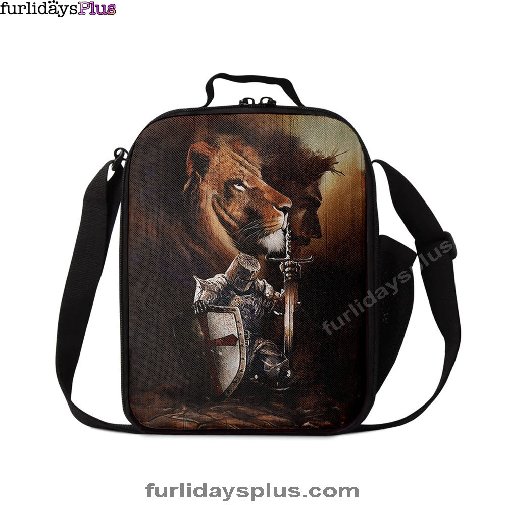 Knight Of God Lion Of Judah Serving The Lord Lunchbag, Lion Lunchbag Print, Christian Lunchbag, Religious Lunchbag