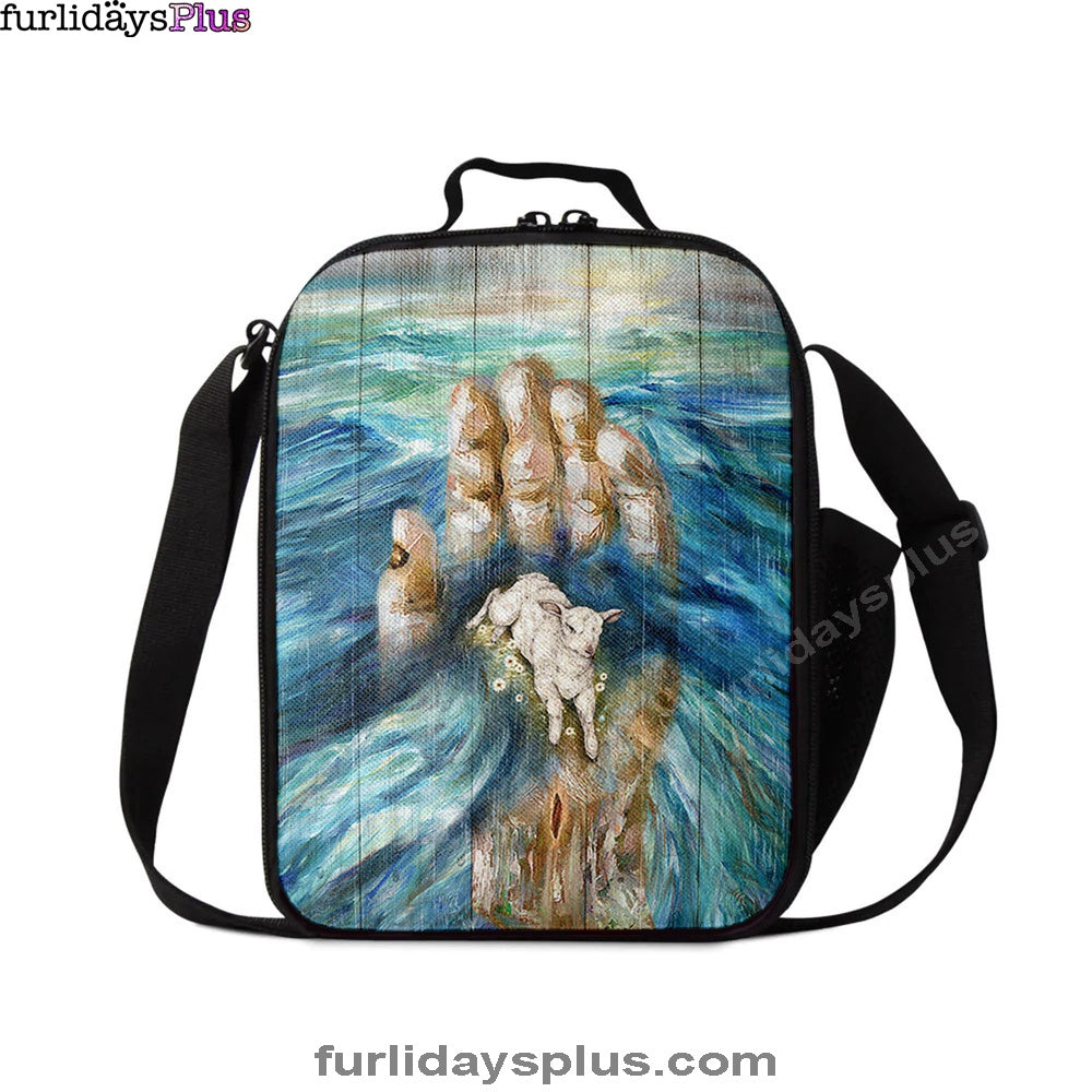 Lamb In God's Hand Lunchbag, Bible Verse Lunch Bag, Inspirational Art, Christian Lunchbag