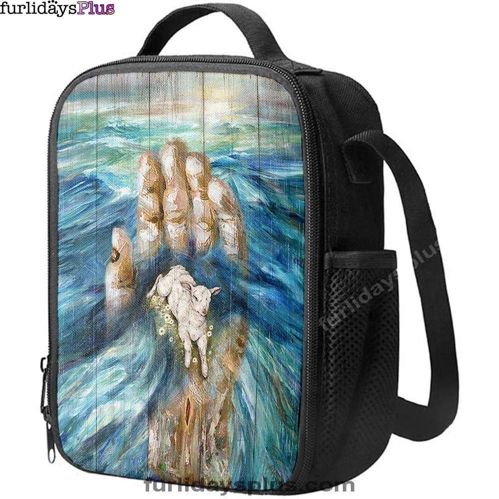 Lamb In God's Hand Lunchbag, Bible Verse Lunch Bag, Inspirational Art, Christian Lunchbag