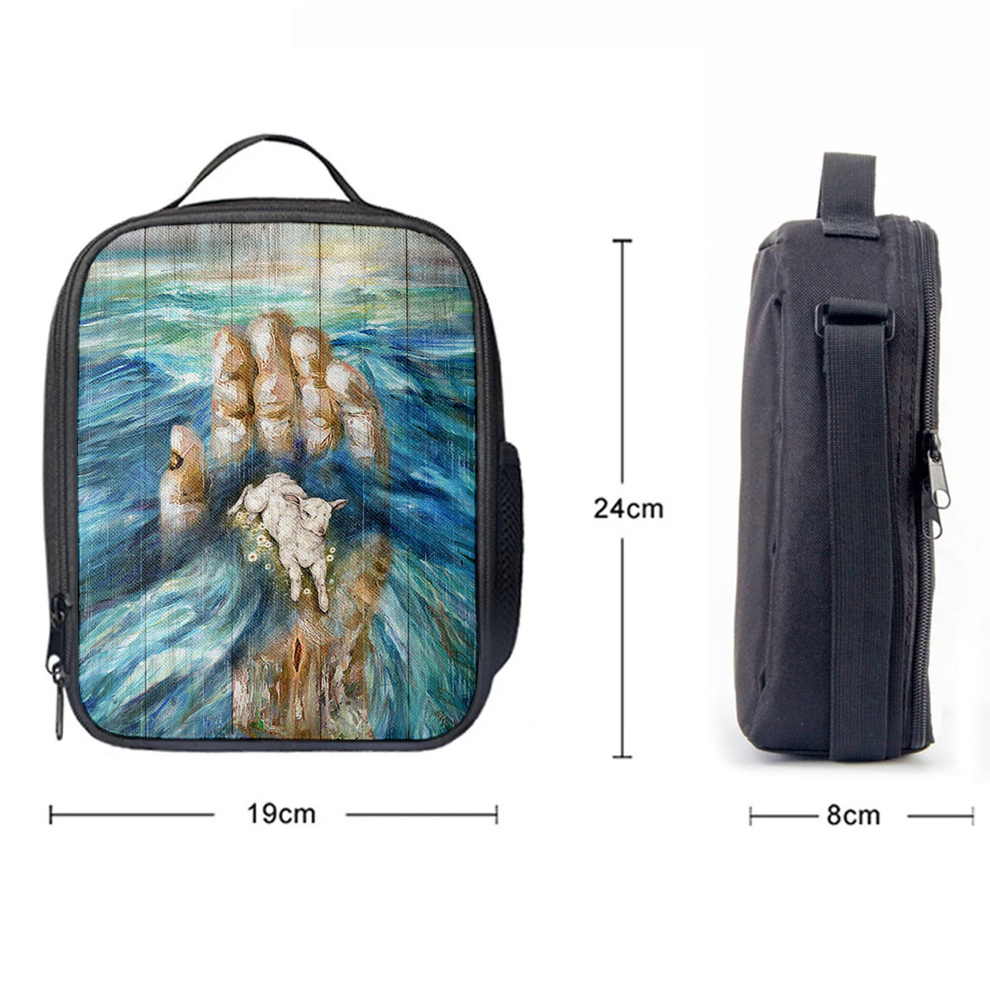 Lamb In God's Hand Lunchbag, Bible Verse Lunch Bag, Inspirational Art, Christian Lunchbag