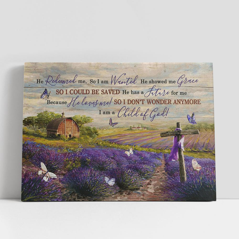 Lavender Flower Field I Am A Child Of God Canvas Art, Christian Gifts Wall Art Decor, Bible Verse Canvas