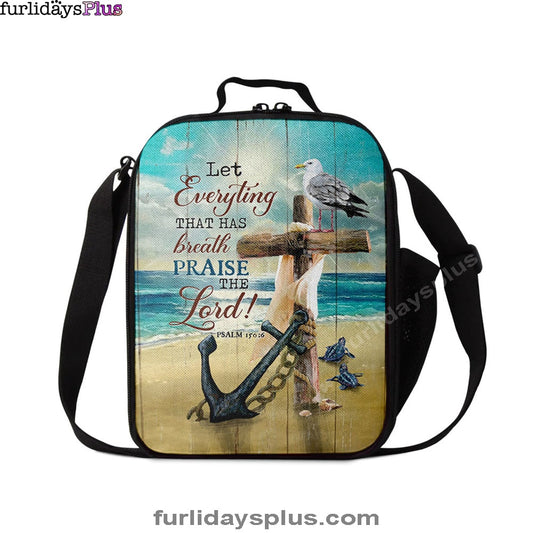 Let Everything That Has Breath Lunchbag, Anchor Wooden Cross Pretty Seagull Lunchbag, Christian Lunchbag