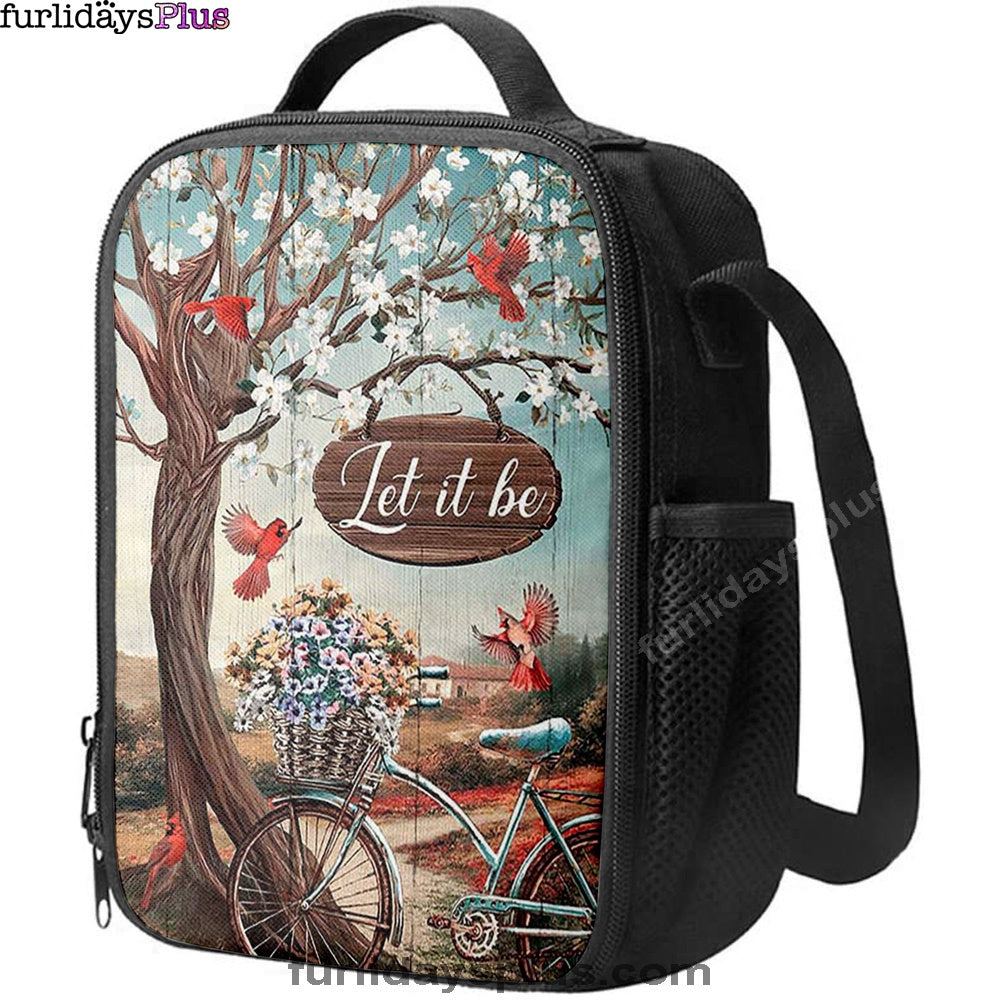 Let It Be Bicycle Red Cardinals Lunchbag, Bible Verse Lunch Bag, Inspirational Art, Christian Lunchbag