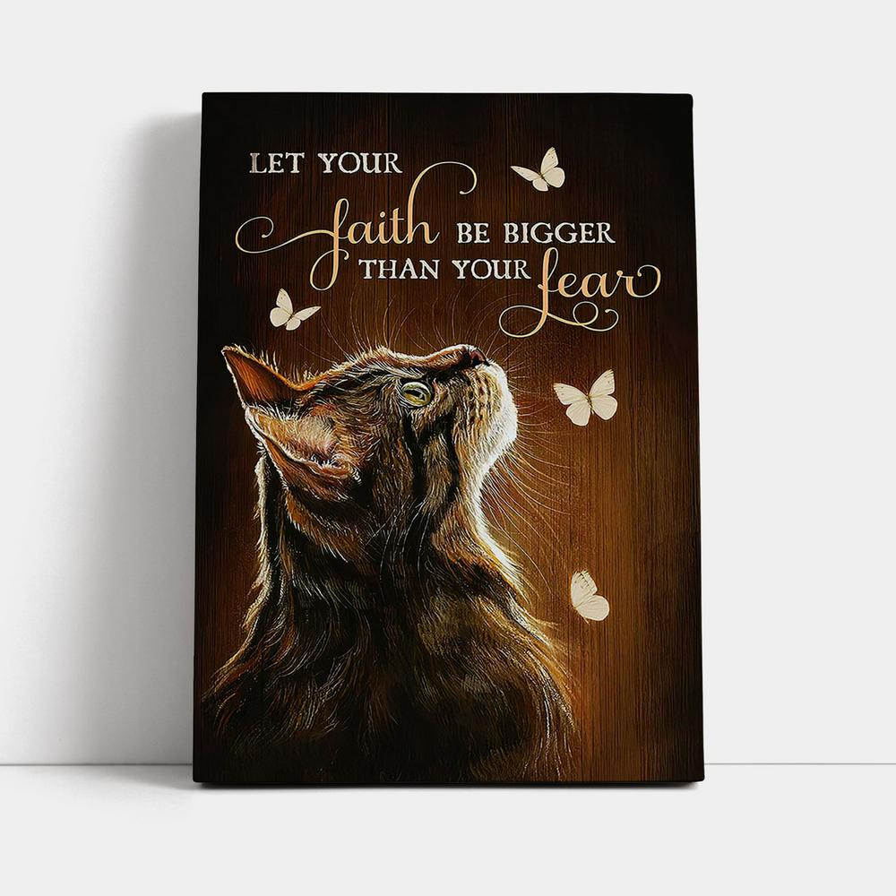 Let Your Faith Tabby Cat White Butterfly Canvas Art - Jesus Wall Art Home Decor - Gift For Cat Lover