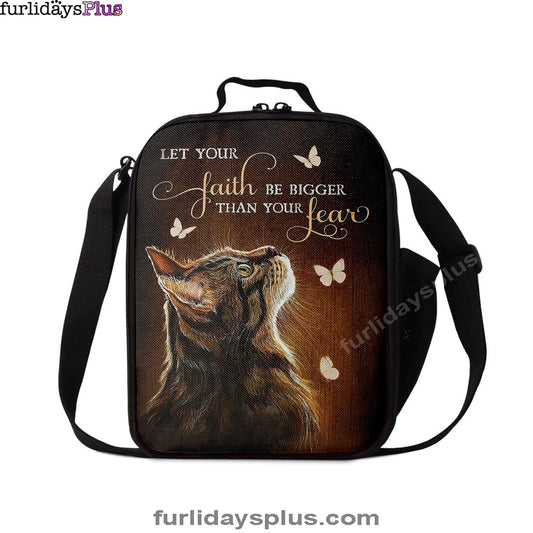 Let Your Faith Tabby Cat White Butterfly Lunch Bag, Christian Lunch Bag, Gift For Cat Lover