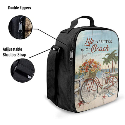 Life Is Better At The Beach Flower Basket Beach Cruiser Lunchbag, Christian Lunchbag, Religious Lunchbag