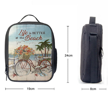 Life Is Better At The Beach Flower Basket Beach Cruiser Lunchbag, Christian Lunchbag, Religious Lunchbag