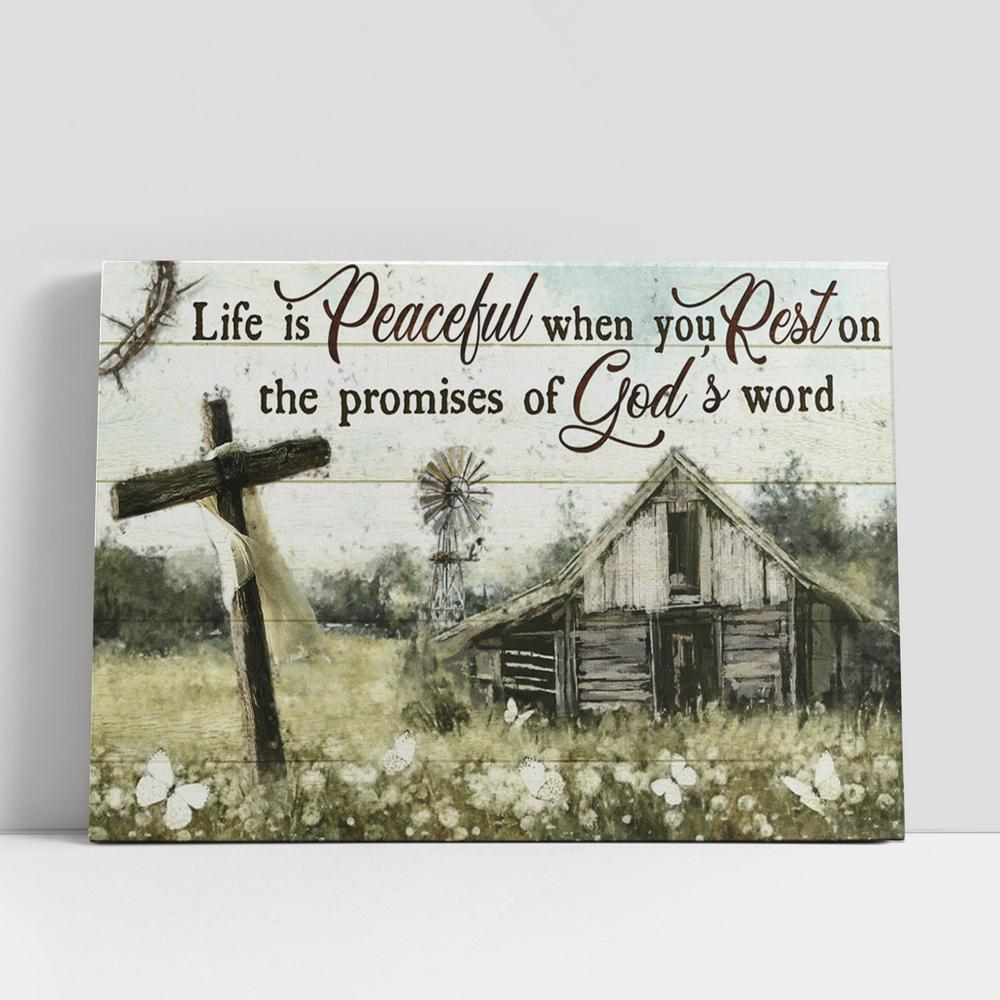 Life Is Peaceful When You Rest On The Promises Of God's Word Flower Garden Large Canvas, Religious Canvas Art