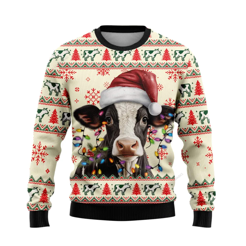 Light Santa Cattle Ugly Christmas Sweater For Men Women, Christmas Gift, Christmas Winter Fashion, Farmers Sweater