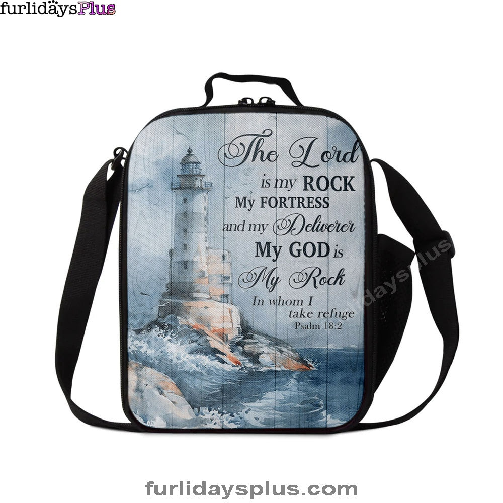 Lighthouse Storm The Lord Is My Rock In Whom I Take Refuge Lunchbag, Christian Lunch Bag, Bible Verse Lunch Bag