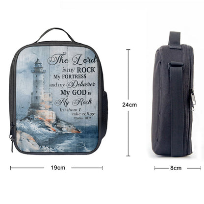 Lighthouse Storm The Lord Is My Rock In Whom I Take Refuge Lunchbag, Christian Lunch Bag, Bible Verse Lunch Bag