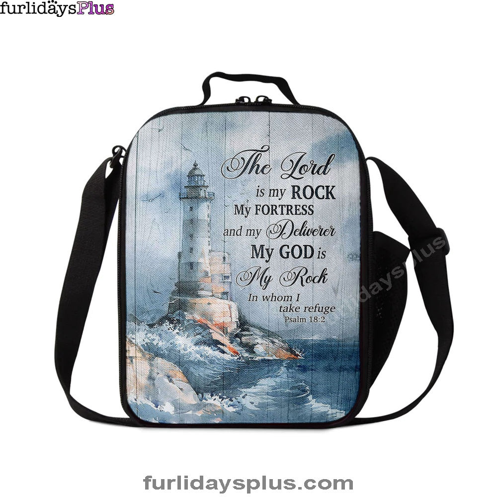 Lighthouse The Lord Is My Rock Lunch Bag, Christian Art, Bible Verse Lunchbag, Religious Lunchbag