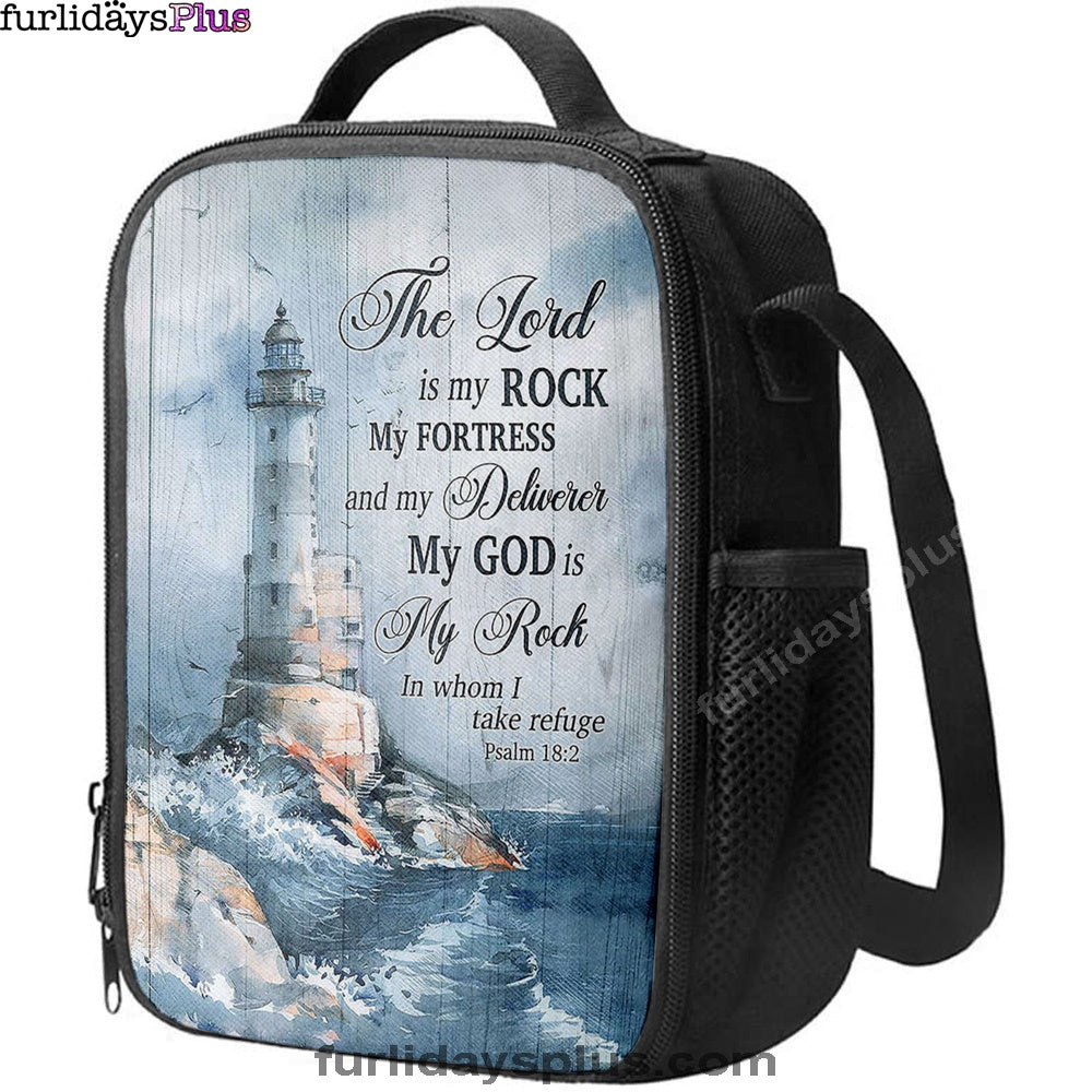 Lighthouse The Lord Is My Rock Lunch Bag, Christian Art, Bible Verse Lunchbag, Religious Lunchbag
