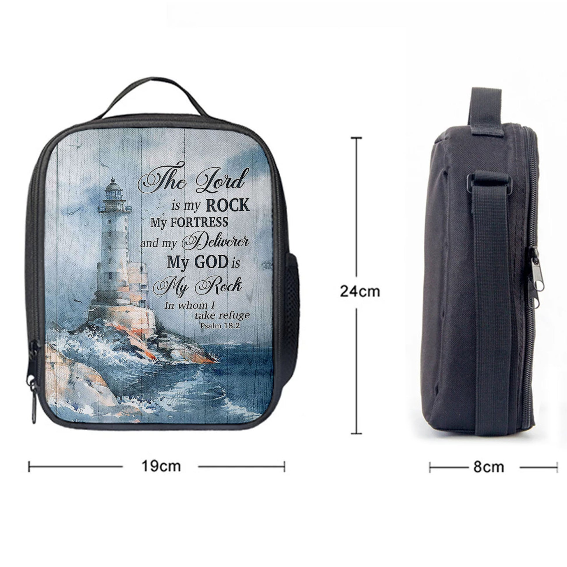 Lighthouse The Lord Is My Rock Lunch Bag, Christian Art, Bible Verse Lunchbag, Religious Lunchbag