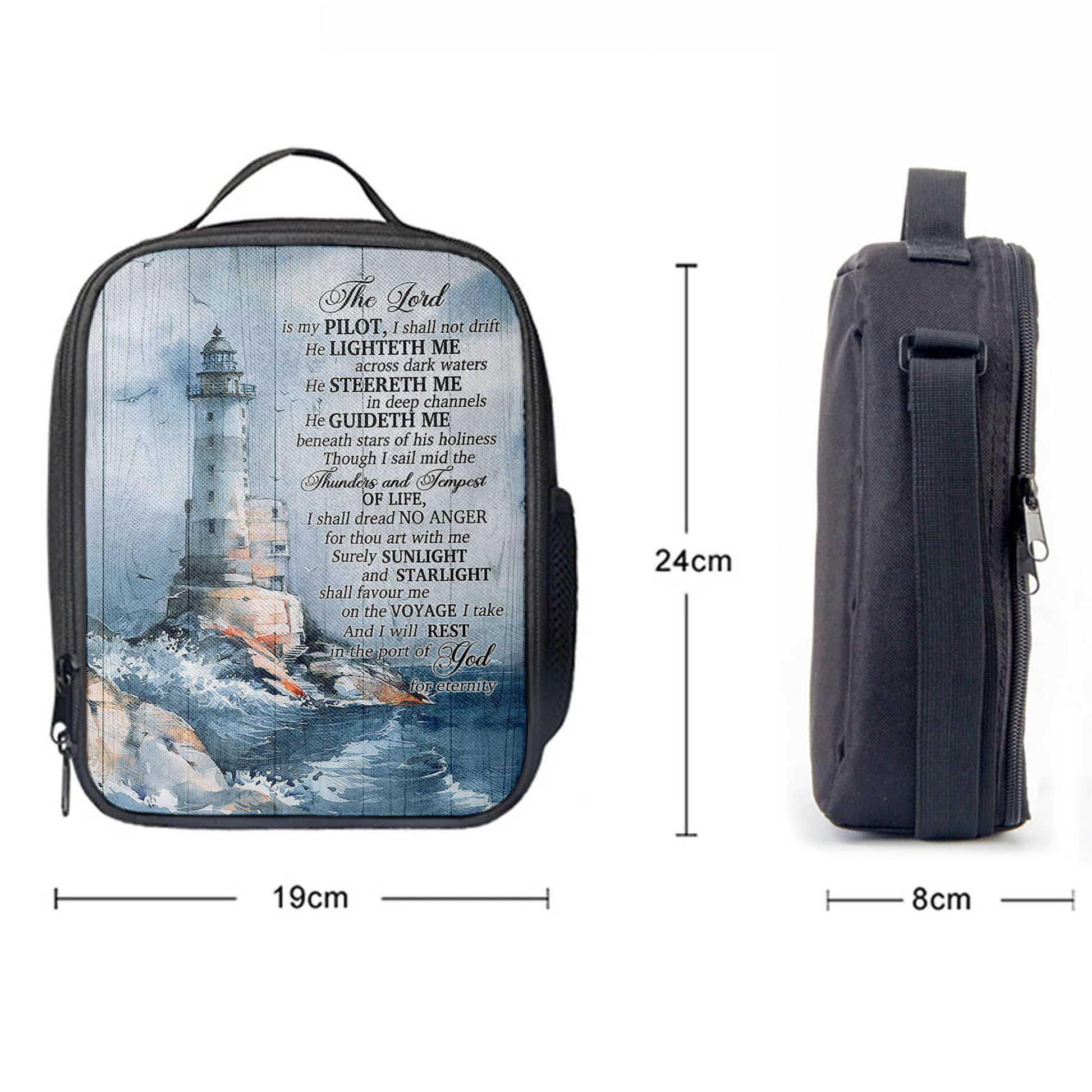 Lighthouses The Lord Is My Pilot Lunch Bag, Christian Art, Bible Verse Lunchbag, Religious Lunchbag