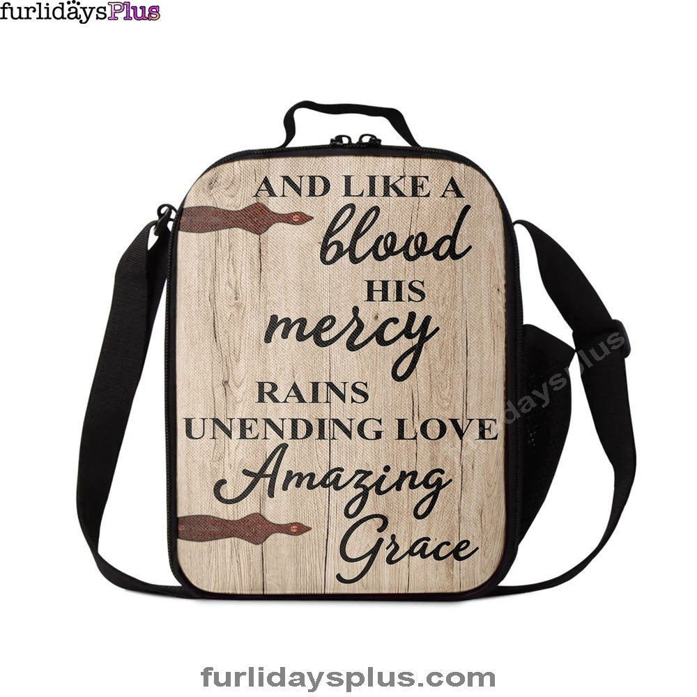 Like A Blood His Mercy Rains Unendling Love Lunchbag, Christian Lunch Bagl Lunchbag, Religious Lunchbag