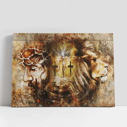 Lion And Jesus Cross Large Canvas, Christian Gifts Canvas Prints, Religious Canvas Art