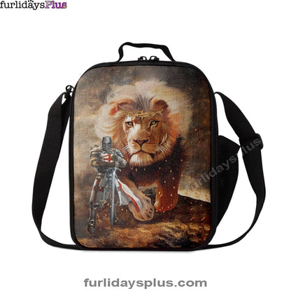Lion And Knight Templar Jesus Lunchbag, Jesus Christ Lunch Bag, Christian Lunch Bag