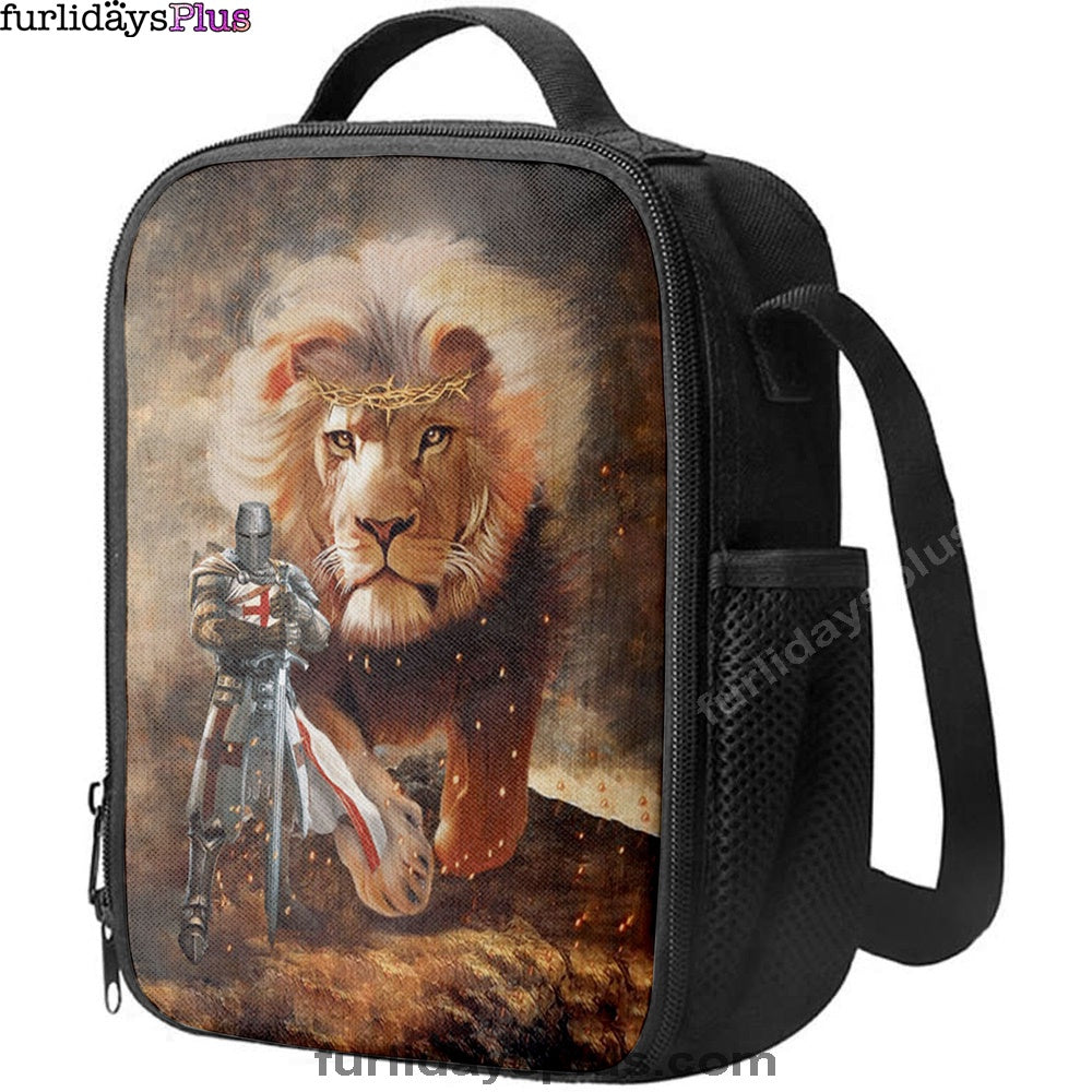 Lion And Knight Templar Jesus Lunchbag, Jesus Christ Lunch Bag, Christian Lunch Bag