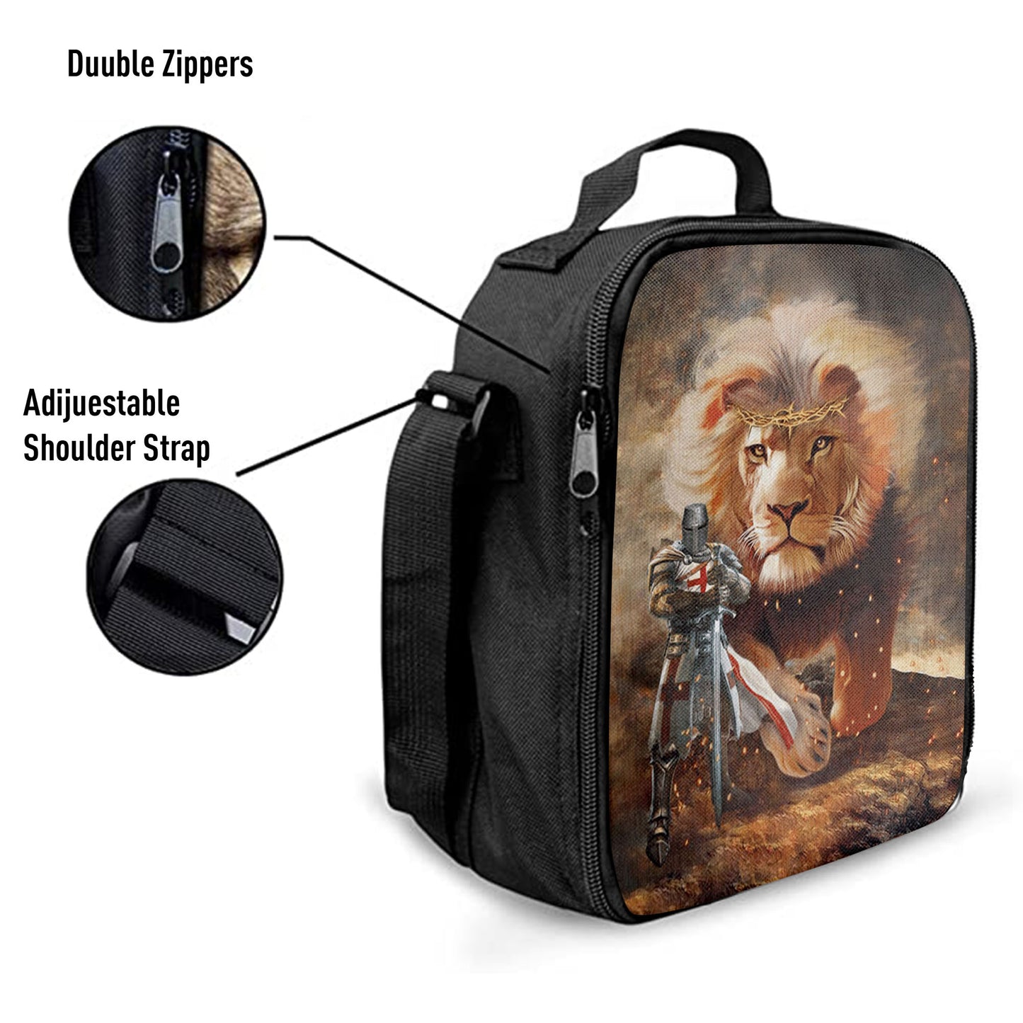 Lion And Knight Templar Jesus Lunchbag, Jesus Christ Lunch Bag, Christian Lunch Bag