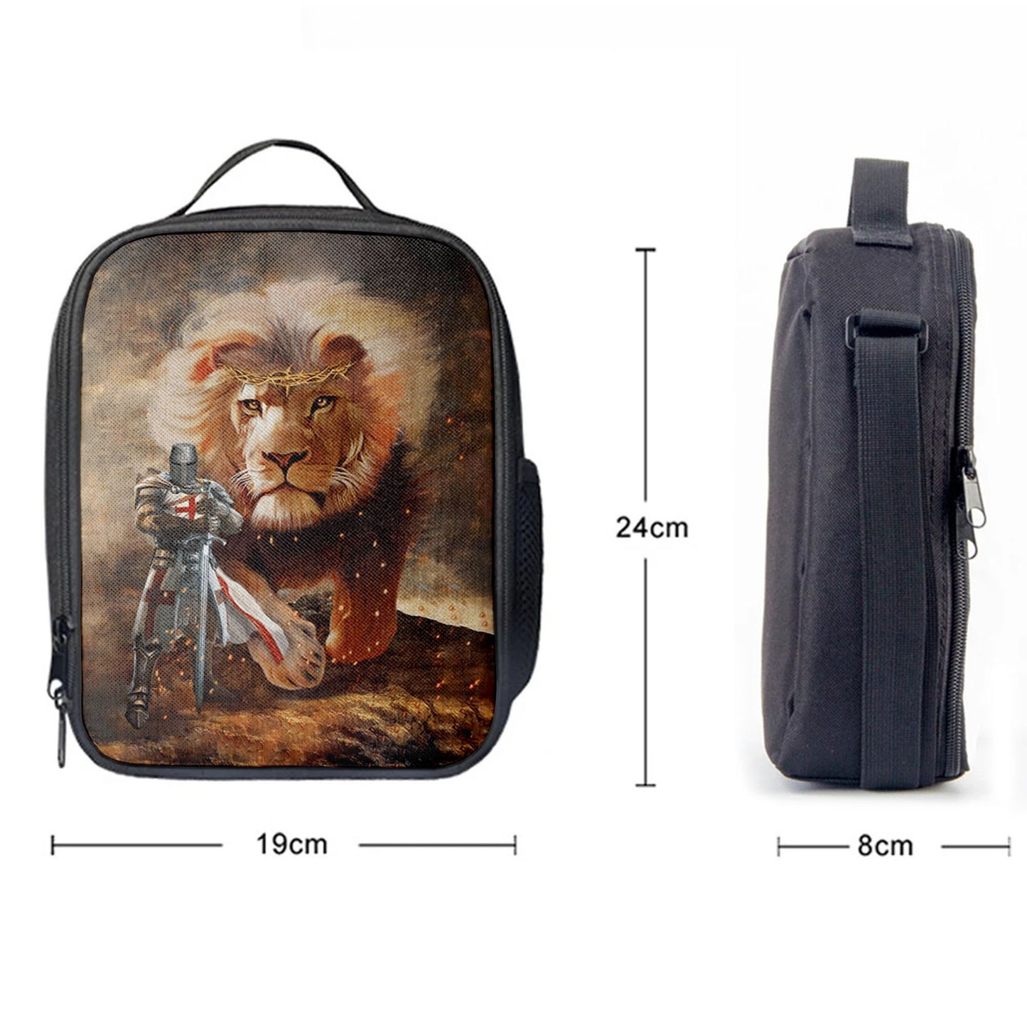 Lion And Knight Templar Jesus Lunchbag, Jesus Christ Lunch Bag, Christian Lunch Bag