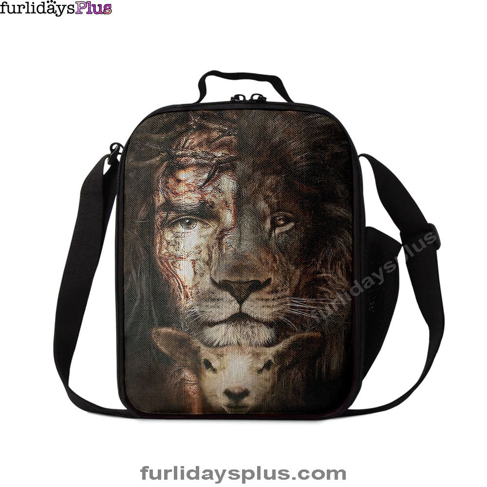 Lion And Lamb Lunchbag Prints, Christian Lunch Bagl Lunchbag, Religious Lunchbag