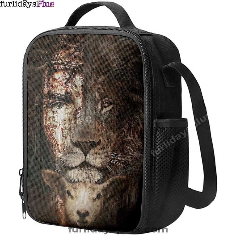 Lion And Lamb Lunchbag Prints, Christian Lunch Bagl Lunchbag, Religious Lunchbag