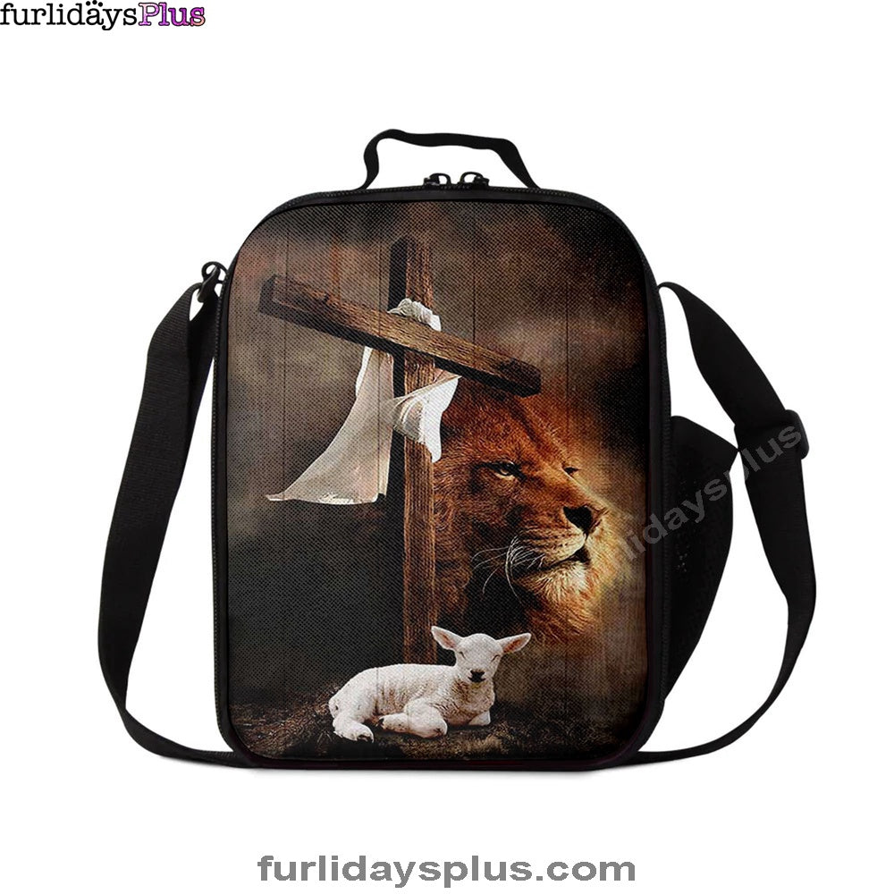 Lion And Lamb Of God Lunchbag, Bible Verse Lunch Bag, Inspirational Art, Christian Lunchbag