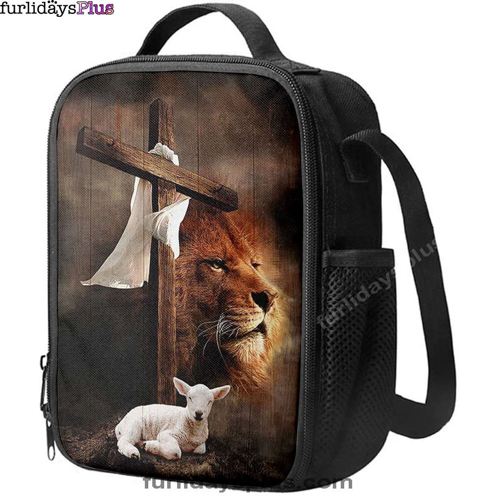 Lion And Lamb Of God Lunchbag, Bible Verse Lunch Bag, Inspirational Art, Christian Lunchbag
