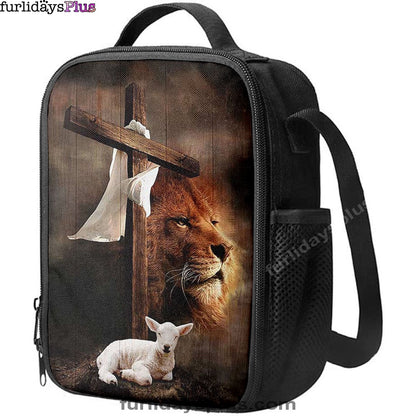 Lion And Lamb Of God Lunchbag, Bible Verse Lunch Bag, Inspirational Art, Christian Lunchbag